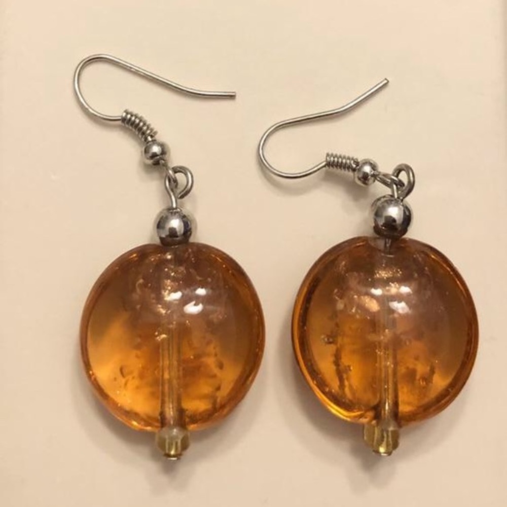 Vintage Round Cognac Color Amber Silver Earrings - Picture 3 of 5